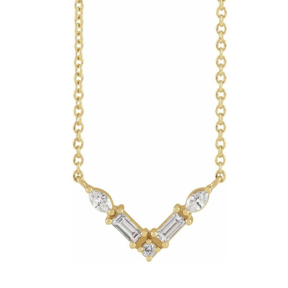 14K Yellow Gold 1/6 CTW Diamond V Shaped Bar Necklace, 18 Inch